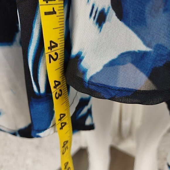 Vera Wang Spaghetti Strapped Emperor Cut Blue Print Elastic Back Dress Size M - Picture 6 of 11